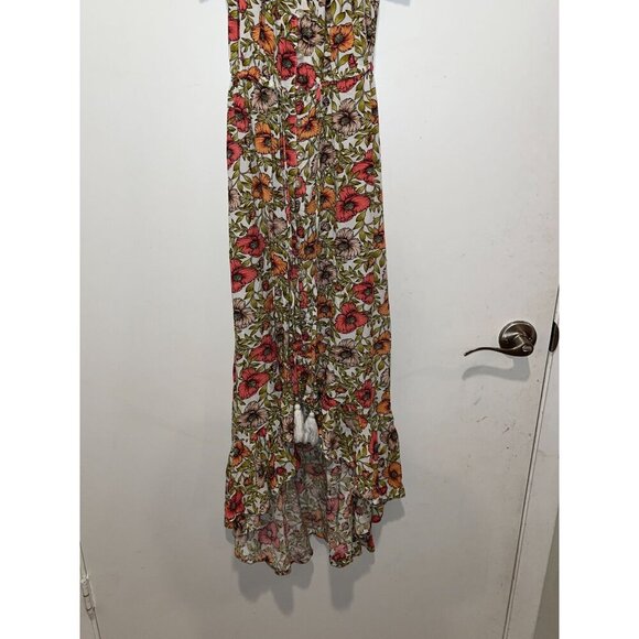 Abel The Label Multi Floral Pleated Neck Ruffled Hem Maxi Dress Women's Size XS - Picture 4 of 10